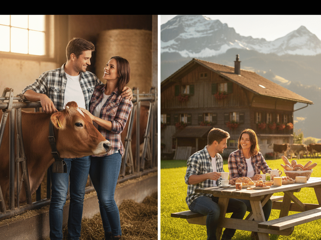 Ob bei einem landesweiten Event wie dem 1. August Brunch oder einer persönlichen Stallvisite in der Schweiz. Date-Ideen auf dem Bauernhof