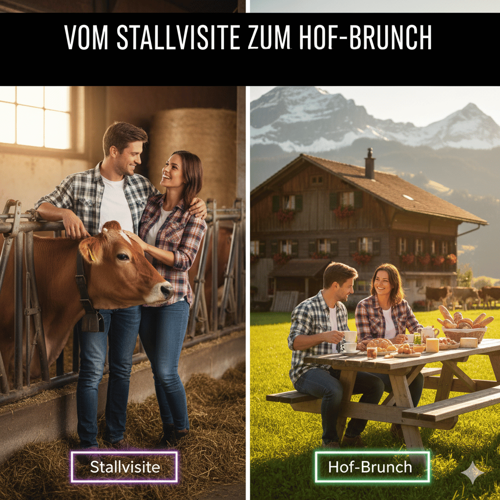 Ob bei einem landesweiten Event wie dem 1. August Brunch oder einer persönlichen Stallvisite in der Schweiz. Date-Ideen auf dem Bauernhof