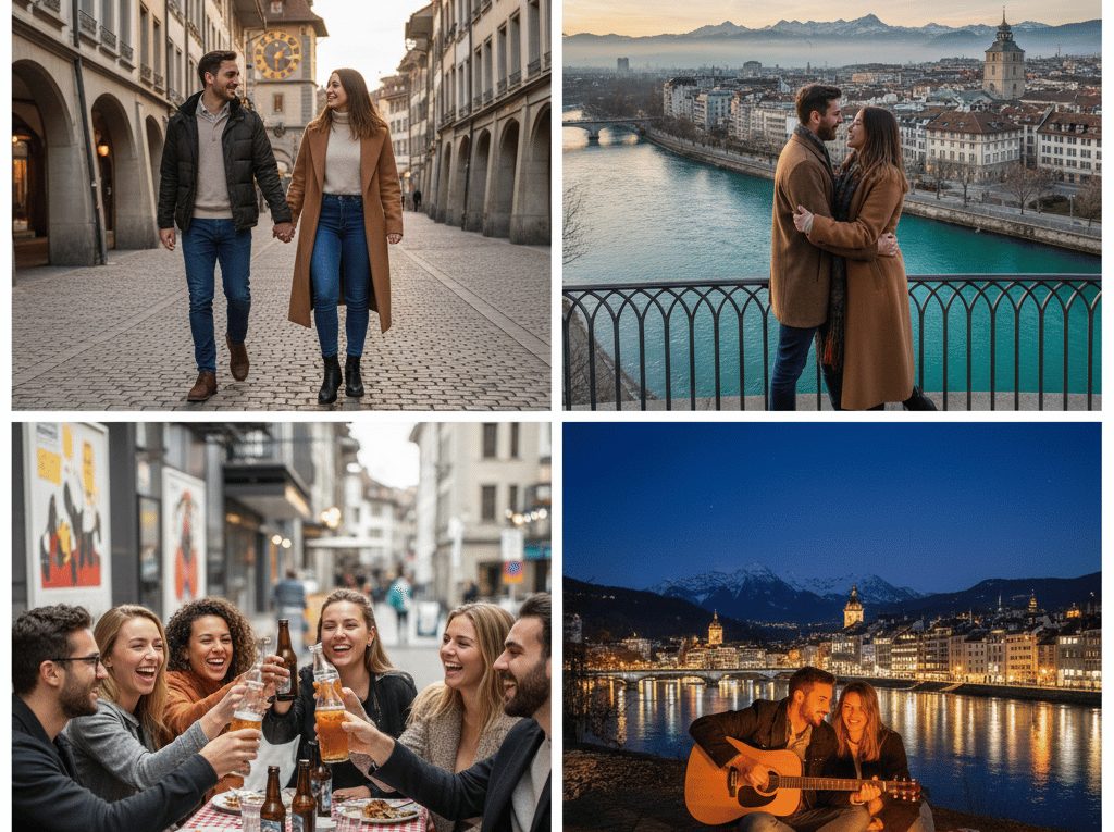 Finde die besten Date Ideen, Single Events und Tipps für die Partnersuche in Bern. Entdecke romantische Orte von der Aare bis zum Gurten für dein nächstes Date.