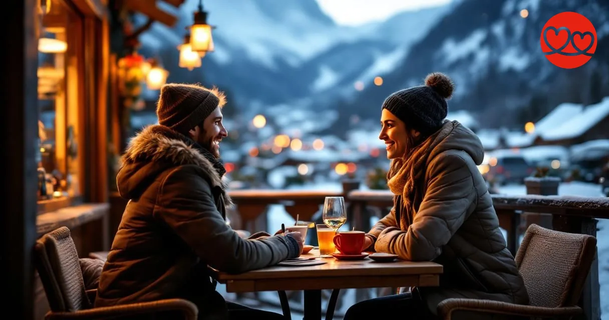 Singles und Dates in Graubünden – Paar im gemütlichen Bergcafé im Engadin