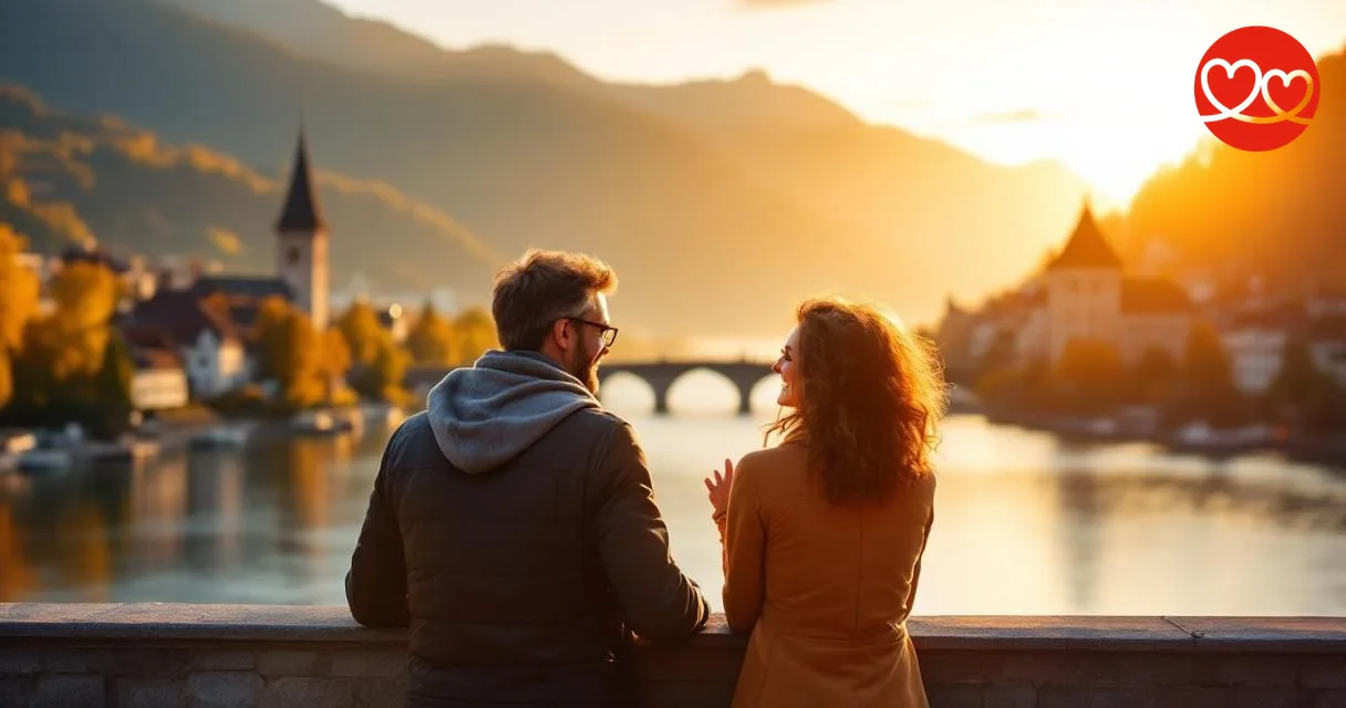 Singles und Dates in Luzern – Paar geniesst den Blick auf den Vierwaldstättersee und die Kapellbrücke