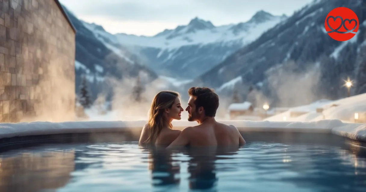 Singles und Dates im Oberwallis – Paar im Thermalbad Leukerbad