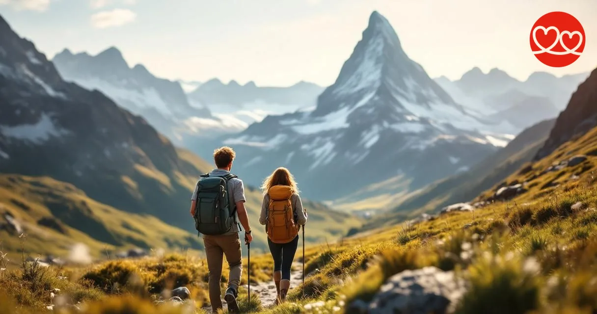 Singles und Dates im Wallis – Paar wandert mit Blick auf das Matterhorn